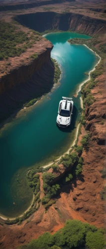 snake river lakes,glen canyon,volcanic lake,lake powell,lonar,floating over lake,volcanic crater,floating island,range rover,land rover,stone quarry,manasarovar,laguna verde,navajo bay,lagoons,scablands,crater lake,rescue helipad,leakeys,floating stage,Illustration,Realistic Fantasy,Realistic Fantasy 18