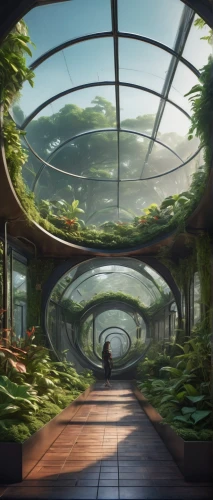 ecotopia,futuristic landscape,biodome,biospheres,tunnel of plants,biomes,arcology,habitats,amazonica,skybridge,biopiracy,skyways,insectarium,biosphere,sky space concept,futuristic architecture,plant tunnel,futuristic art museum,terraformed,earthship,Conceptual Art,Daily,Daily 15