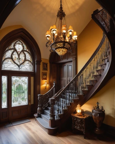 entryway,outside staircase,staircase,upstairs,winding staircase,entryways,hallway,entrance hall,circular staircase,old victorian,banisters,ornate room,wooden stair railing,foyer,interior decor,victorian style,victorian room,hallway space,wainscoting,staircases,Photography,Fashion Photography,Fashion Photography 18