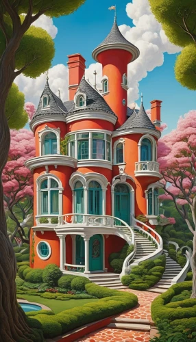 house painting,crooked house,dreamhouse,fairy tale castle,house in the forest,forest house,tree house,imaginationland,home landscape,palladianism,magic castle,treehouses,apartment house,two story house,victorian house,witch's house,bakersville,arcadia,country hotel,ghibli,Art,Artistic Painting,Artistic Painting 06