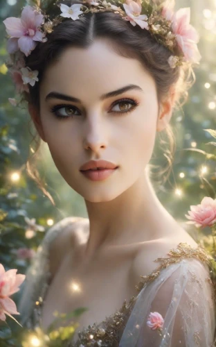 faery,faerie,fairy queen,beautiful girl with flowers,flower fairy,rosa 'the fairy,elven flower,rosa ' the fairy,enchanting,mystical portrait of a girl,romantic look,fairy tale character,persephone,fantasy portrait,mervat,rosaline,fairie,the enchantress,romantic portrait,fantasy picture,Photography,Commercial