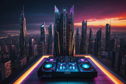 synth,dubai,futuristic,above the city,electrohome,dubai marina,cyberpunk,metropolis,futuristic landscape,sky apartment,futurepop,electronica,cityscape,polara,cybercity,ultra,skycraper,80's design,skyscraper,spaceship,Conceptual Art,Daily,Daily 14