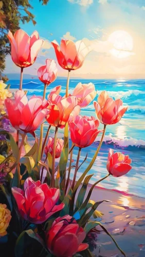 splendor of flowers,flower painting,pink tulips,flower background,nature wallpaper,flower in sunset,beautiful flowers,flower art,tulip background,flower water,colorful flowers,nature background,splendid colors,landscape background,colorful background,springtime background,landscape rose,flowerful desert,blooming roses,spring morning