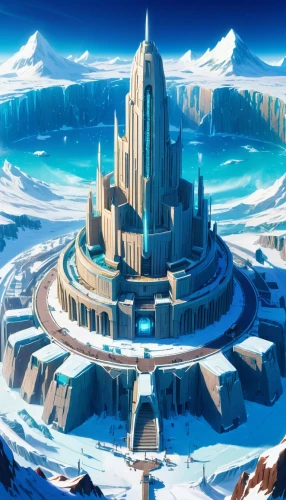 ice castle,tirith,jotunheim,ice planet,tunheim,winterfell,icewind,alfheim,skylands,summit castle,ancient city,fantasy city,erebor,hyperborea,ordos,citadels,reichstadt,katara,asgard,peter-pavel's fortress,Illustration,Japanese style,Japanese Style 03