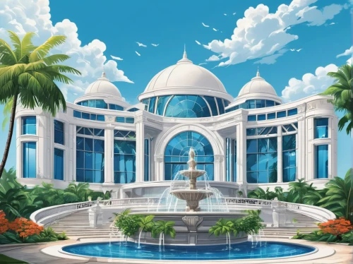 fountain of friendship of peoples,water palace,diamond lagoon,istana,marble palace,lifespring,resort,paradisus,brunei,tropical house,city fountain,tropical island,fountain,water fountain,ramadan background,oasis,decorative fountains,bahamonde,agrabah,tropicale,Unique,Design,Sticker