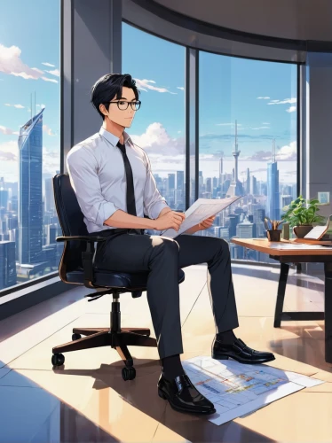 hirotaka,salaryman,shinra,blur office background,modern office,soichiro,office worker,boardroom,consulting room,kaneshiro,tadashi,dojima,office desk,executives,study room,business men,paperwork,executive,businessmen,businessman,Illustration,Japanese style,Japanese Style 03