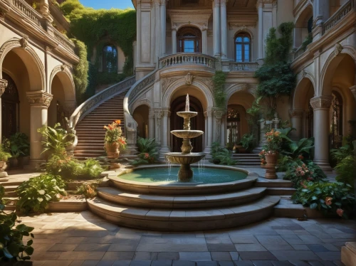 theed,courtyard,courtyards,rivendell,naboo,floor fountain,garden of the fountain,arcadia,secret garden of venus,dorne,water palace,water fountain,fountain,oasis,inside courtyard,venetian,kykuit,decorative fountains,palladianism,renaissance,Illustration,Black and White,Black and White 08