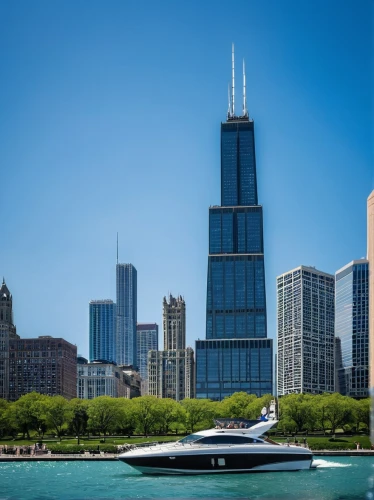 yacht exterior,chicago skyline,sears tower,superyachts,chicago,escala,chicagoland,yacht,superyacht,chicagoan,super trimaran,lakefront,wolfensohn,yachts,on a yacht,multihull,chartering,yachting,federsee pier,dubay,Conceptual Art,Fantasy,Fantasy 06