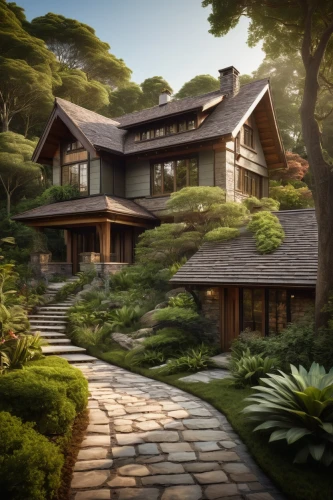 asian architecture,ryokan,teahouse,house in the forest,home landscape,forest house,wooden house,ryokans,japanese zen garden,japan garden,japanese garden ornament,beautiful home,japanese garden,traditional house,roof landscape,japanese-style room,zen garden,japan landscape,house in mountains,teahouses,Illustration,Retro,Retro 22