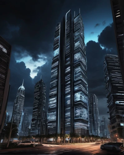 futuristic architecture,arcology,cybercity,damac,oscorp,supertall,highrises,skyscraping,urban towers,futuristic landscape,black city,skyscapers,high rises,coldharbour,unbuilt,lexcorp,tall buildings,cybertown,coruscant,cyberport,Illustration,Realistic Fantasy,Realistic Fantasy 23