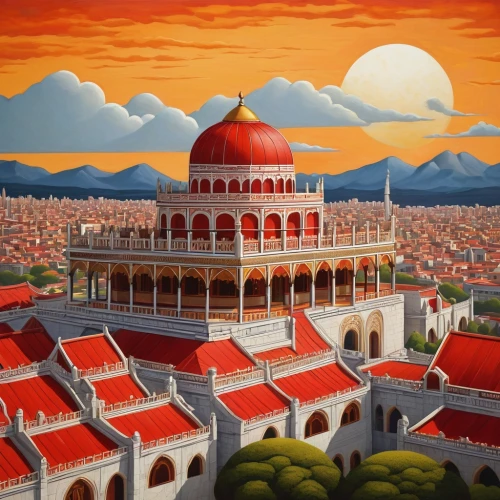 tenochtitlan,granada,cholula,fez,khokhloma painting,bahai,ciudadela,jaipur,ciudades,ciudad,red roof,penh,roof domes,cupolas,bagan,chlumec,kamakhya,ayodhya,cordoba,temples,Photography,Documentary Photography,Documentary Photography 29