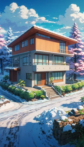 winter house,snow roof,snow scene,ski resort,holiday complex,snow slope,winter background,dreamhouse,aqua studio,ekonomou,tsukihime,snow landscape,modern house,snowy landscape,snow house,clubroom,setsuna,residential,kyokai,ski facility,Illustration,Japanese style,Japanese Style 03