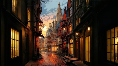 medieval street,world digital painting,delft,terbrugge,the cobbled streets,cloudstreet,verbrugge,bremen,leuven,narrow street,old linden alley,cobblestoned,digital painting,martre,de ville,lewallen,houses silhouette,fleetstreet,spui,theed