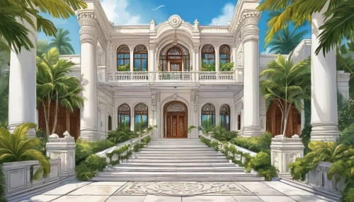 white temple,marble palace,mansion,luxury property,palaces,deruta,grand master's palace,dreamhouse,zanzibar,luxury home,islamic architectural,mamounia,arabic background,palladianism,mansions,bahai,water palace,house of allah,andalus,istana,Illustration,American Style,American Style 13