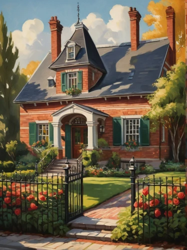 home landscape,country estate,victorian house,house painting,country house,beautiful home,private house,dreamhouse,houses clipart,summer cottage,bungalows,studio ghibli,brick house,country cottage,cottage,victorian,large home,maplecroft,old victorian,red brick,Art,Artistic Painting,Artistic Painting 37