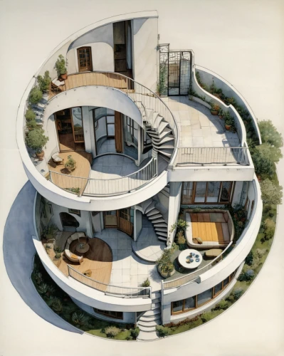 architect plan,circular staircase,cohousing,archigram,mid century house,earthship,modern architecture,mid century modern,smart house,karchner,house floorplan,floorplan home,seidler,futuristic architecture,floorplans,modern house,circle design,ecovillages,landscape design sydney,round house,Illustration,Paper based,Paper Based 29