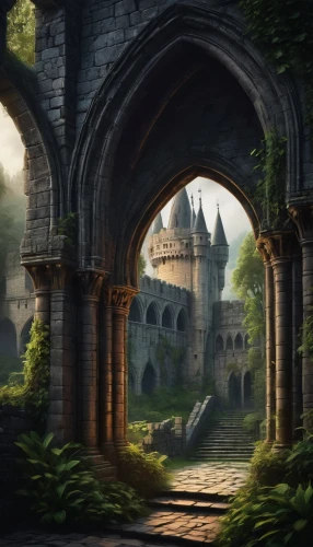 nargothrond,riftwar,castle of the corvin,beleriand,gondolin,archways,rivendell,blackgate,hogwarts,diagon,castlelike,dorne,hall of the fallen,castle ruins,theed,brehon,castletroy,archway,osgiliath,briarcliff,Conceptual Art,Fantasy,Fantasy 34