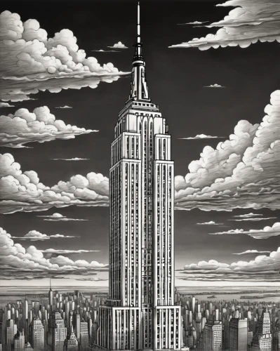 burchfield,bleckner,art deco,matruschka,skyscrapers,metropolis,esb,skycraper,chrysler building,feininger,sky city,empire state building,zamyatin,skyscraper,skyscraping,phleger,the skyscraper,art deco background,roy lichtenstein,david bates,Illustration,Black and White,Black and White 30