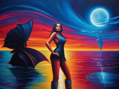 dubbeldam,fantasy art,oil painting on canvas,inanna,art painting,fantasy picture,atlantica,dream art,frison,selene,oil painting,amphitrite,lacombe,girl with a dolphin,pintura,hildebrandt,fathom,indigenous painting,surrealism,huybrechts,Illustration,Realistic Fantasy,Realistic Fantasy 25