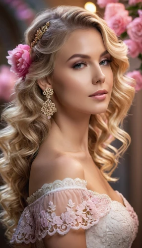 bridal jewelry,romantic look,wedding dresses,bridewealth,beautiful girl with flowers,quinceanera dresses,bridal dress,sposa,bridal,femininity,bridal gown,floral wreath,flower garland,vintage floral,romantic portrait,flower background,quinceanera,quinceaneras,adornment,rose wreath,Photography,General,Realistic