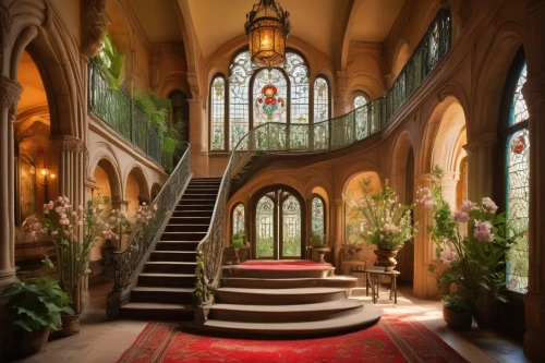 entryway,hallway,fairy tale castle,fairytale castle,staircase,biltmore,entranceway,entrance hall,driehaus,foyer,mountstuart,outside staircase,chhatris,staircases,stairway,entranceways,chateauesque,foyers,the threshold of the house,ornate room,Art,Artistic Painting,Artistic Painting 50