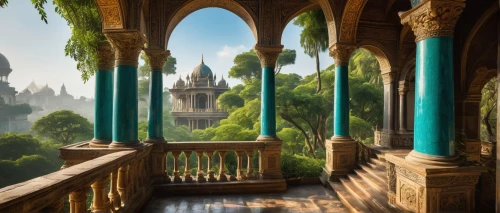 alcazar of seville,theed,rivendell,naboo,fairy tale castle,fairytale castle,chhatris,alhambra,water palace,alcazar,seregil,fantasy landscape,citadels,seville,andalusia,dorne,fantasy picture,toussaint,gondolin,granada,Illustration,Japanese style,Japanese Style 16