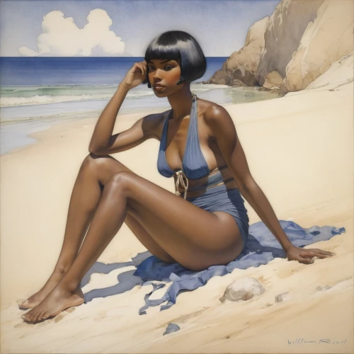 leontyne,mcquarrie,toccara,lachanze,kunbi,sinitta,ofili,nubia,beachcomber,nubian,beachgoer,oluchi,neith,tretchikoff,fischl,flandrin,heatherley,mcquade,girl on the dune,african american woman,Illustration,Paper based,Paper Based 23