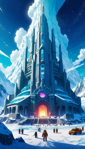 ice castle,tirith,jotunheim,ice planet,icewind,coldharbour,tunheim,snowhotel,hyperborea,skylands,citadels,gallifrey,snow house,erebor,winterfell,hyperborean,cosmodrome,arcology,wildstar,asgard,Illustration,Japanese style,Japanese Style 03