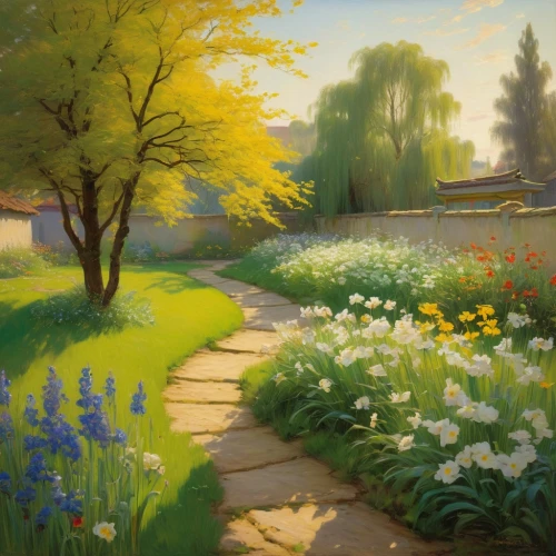 spring morning,springtime background,spring background,meadow landscape,splendor of flowers,flower garden,dubbeldam,home landscape,landscape background,flower meadow,spring garden,field of flowers,yellow garden,meadow in pastel,spring sun,flower field,spring nature,flowers field,in the spring,walking in a spring,Art,Classical Oil Painting,Classical Oil Painting 20