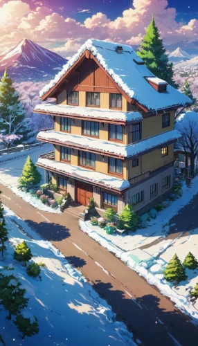 snow scene,winter background,ski resort,snowy landscape,butka,snow roof,winter house,snow landscape,christmas snowy background,snow slope,kamuy,house in mountains,house in the mountains,alpine village,winter landscape,winter village,setsuna,christmasbackground,snow mountain,haakonsen,Illustration,Japanese style,Japanese Style 03