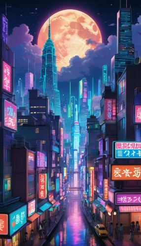 tokyo city,shinjuku,cybercity,tokyo,colorful city,cyberpunk,cybertown,fantasy city,akiba,kabukiman,kabukicho,cityscape,akihabara,shanghai,kamurocho,osaka,kowloon,mongkok,city at night,microdistrict,Illustration,Japanese style,Japanese Style 03