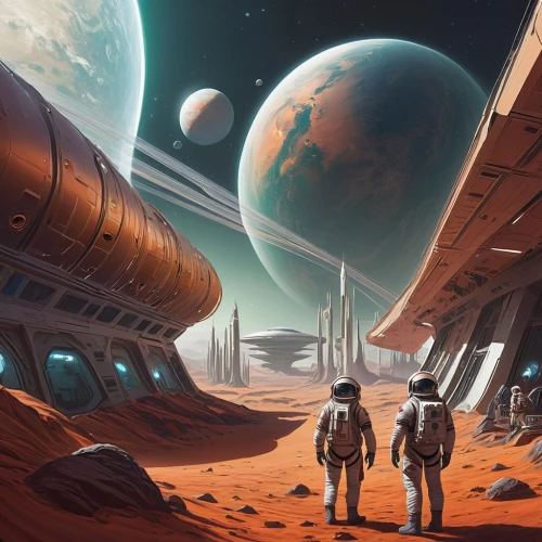 futuristic landscape,sci fiction illustration,barsoom,space art,homeworlds,farpoint,alien planet,homeworld,extrasolar,mission to mars,astrobiology,spaceport,alien world,red planet,spaceway,interplanetary,sci fi,offworld,scifi,explorers,Conceptual Art,Fantasy,Fantasy 03