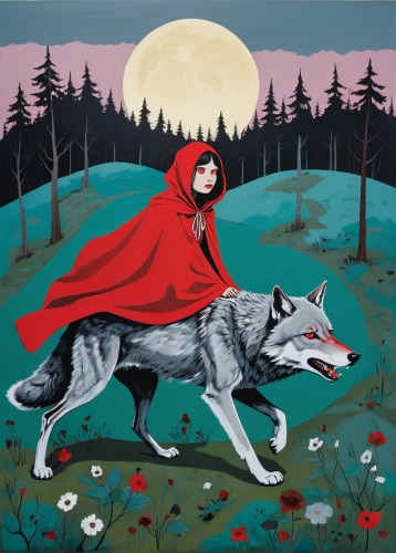 red riding hood,little red riding hood,howling wolf,wolfgramm,mononoke,graywolf,wolfsangel,canis lupus,loup,wolffian,aleu,shepherdess,shepherdesses,two wolves,wolf,red coat,wolfsschanze,red cape,krypto,european wolf,Art,Artistic Painting,Artistic Painting 23