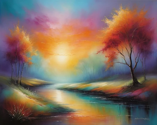 autumn landscape,river landscape,fall landscape,autumn background,landscape background,dreamscape,colorful light,art painting,dreamscapes,fantasy landscape,nature landscape,oil painting on canvas,colorful background,dream art,light of autumn,landscape nature,world digital painting,forest landscape,harmony of color,winter landscape,Conceptual Art,Daily,Daily 32