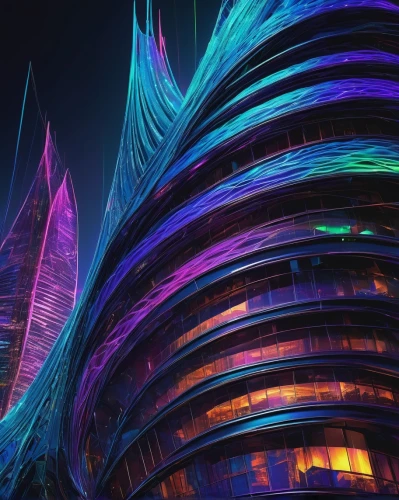 vivid sydney,dubai garden glow,futuristic architecture,futuristic landscape,colorful spiral,colorful city,dubay,cybercity,colored lights,wallpaper dubai,burj khalifa,vdara,samsung wallpaper,guangzhou,largest hotel in dubai,electric tower,tallest hotel dubai,the energy tower,futuristic,futuristic art museum,Illustration,Realistic Fantasy,Realistic Fantasy 32