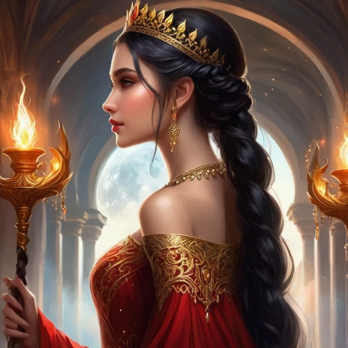 gothel,golden crown,fantasy portrait,inara,noblewoman,oerth,fantasy art,celtic queen,surana,melisandre,gold crown,estess,mervat,priestess,frigga,queen of hearts,arundhati,eldena,sigyn,esmeralda,Illustration,Realistic Fantasy,Realistic Fantasy 01