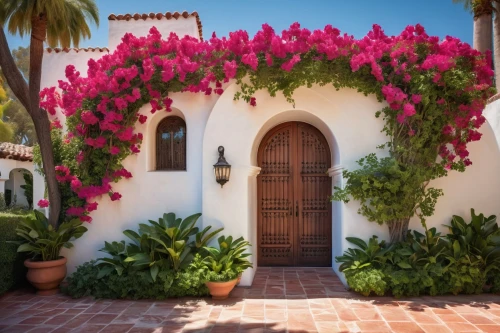 bougainvilleas,bougainvillea,bougainvilleans,bougainvillea azalea,rose arch,entryways,flowering vines,garden door,door wreath,entryway,doorways,archways,flower wall en,palmilla,front door,santa barbara,beautiful home,exterior decoration,flower wreath,house entrance,Illustration,Black and White,Black and White 32