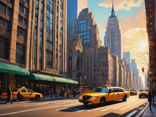 new york streets,new york taxi,manhattan,new york,world digital painting,newyork,city scape,cityscapes,megapolis,taxicabs,cartoon video game background,city life,cityscape,colorful city,yellow taxi,cityview,cosmopolis,5th avenue,flatiron building,street scene,Conceptual Art,Fantasy,Fantasy 19