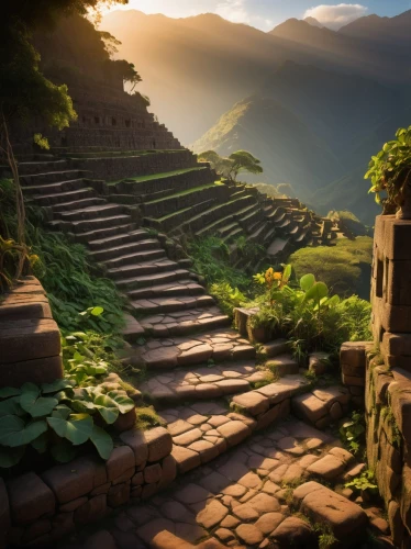 winding steps,rice terrace,stairs to heaven,stone stairway,stairway to heaven,terraced,machu picchu,stone stairs,machupicchu,incas,rice terraces,the mystical path,escalera,machu pichu,escaleras,peru,stairs,steps,picchu,terraces,Conceptual Art,Oil color,Oil Color 19