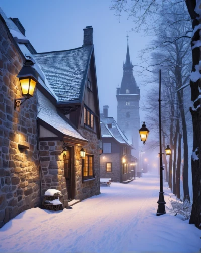 medieval street,winter village,winterplace,beguinage,alsace,santa's village,medieval town,akershus,townscapes,northern germany,winter night,quebec,the cobbled streets,christmas landscape,netherland,netherlands,goslar,winter house,ardennes,winterland,Illustration,Retro,Retro 09