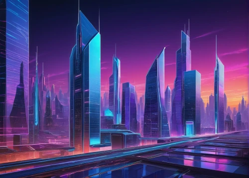 futuristic landscape,cybercity,cityscape,cybertown,colorful city,metropolis,coruscant,fantasy city,city skyline,cyberport,futurist,cyberworld,cyberscene,futuristic,cityzen,synth,cyberpunk,futuristic architecture,cyberia,cyberspace,Illustration,American Style,American Style 07