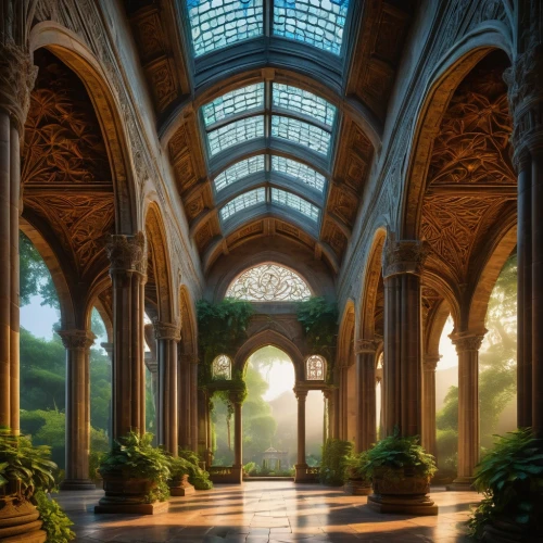 conservatory,archways,theed,orangerie,hall of the fallen,cochere,arches,cloister,orangery,cloisters,colonnades,glyptotek,arcaded,chhatris,pillars,atriums,pergola,corridor,grandeur,winter garden,Art,Classical Oil Painting,Classical Oil Painting 16