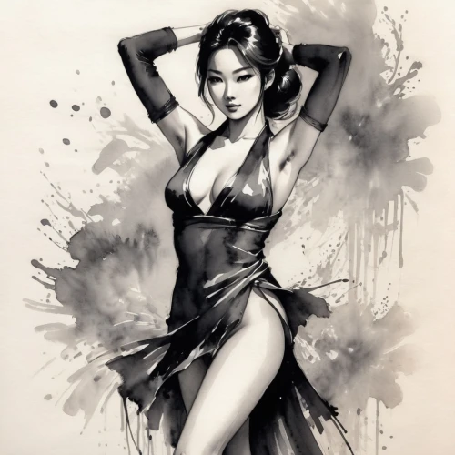 watercolor pin up,ink painting,pin-up girl,retro pin up girl,pin up girl,fujiko,valentine pin up,tura satana,charcoal drawing,pin ups,pin-up model,bettie,christmas pin up girl,charcoal,valentine day's pin up,chun,charcoal pencil,xiaofei,asami,nguyen,Illustration,Paper based,Paper Based 30