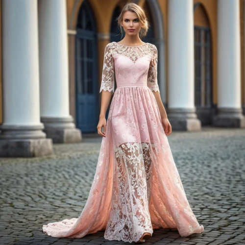 a floor-length dress,evening dress,ball gown,eveningwear,ballgown,hallia venezia,gown,girl in a long dress,bridal gown,habanera,wedding gown,dudnik,siriano,pizzo,princess sofia,wedding dresses,drees,ilinka,blumarine,peach rose,Photography,General,Realistic