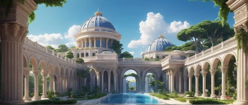 citadels,marble palace,theed,naboo,white temple,ancient city,fantasy city,palladianism,ctesiphon,rivendell,imperial shores,neoclassical,palaces,andalus,atlantis,water palace,europe palace,parnassus,egyptian temple,ecotopia,Conceptual Art,Sci-Fi,Sci-Fi 10