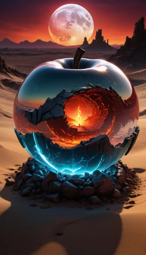 bathysphere,crystal ball,mushroom landscape,fire planet,glass sphere,crystal ball-photography,alien planet,healing stone,fantasy picture,fantasy landscape,futuristic landscape,3d fantasy,alien world,halloween background,surrealism,fantasy art,lotus stone,floating island,arkenstone,sci fiction illustration,Illustration,Realistic Fantasy,Realistic Fantasy 33