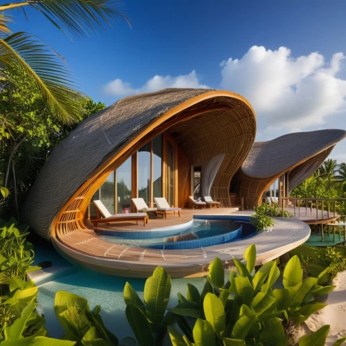 futuristic architecture,tropical house,holiday villa,earthship,mustique,dunes house,luxury property,dreamhouse,luxury home,modern architecture,belize,tropical island,roof domes,pool house,amanresorts,guam,beach house,luxury hotel,tilbian,beautiful home,Photography,General,Realistic
