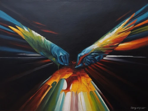 oil painting on canvas,volar,angel wing,pentecostalist,bird of paradise,pentecost,annunciation,icarus,pheonix,cygnes,winged heart,the annunciation,angel wings,phenix,angelology,transfigured,bird painting,hummingbirds,migrate,birds of paradise,Conceptual Art,Fantasy,Fantasy 15