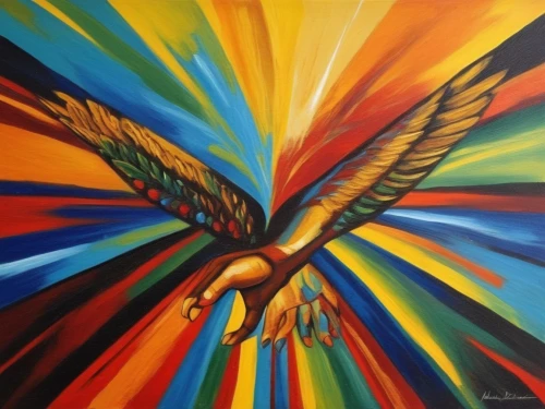 pentecost,pentecostalist,indigenous painting,phoenix rooster,bird of paradise,aguila,pentecostalists,anishinabe,dove of peace,peace dove,sunburst background,rapace,holy spirit,angel wing,annunciation,volar,fenix,bird wing,the annunciation,pheonix,Illustration,Realistic Fantasy,Realistic Fantasy 21