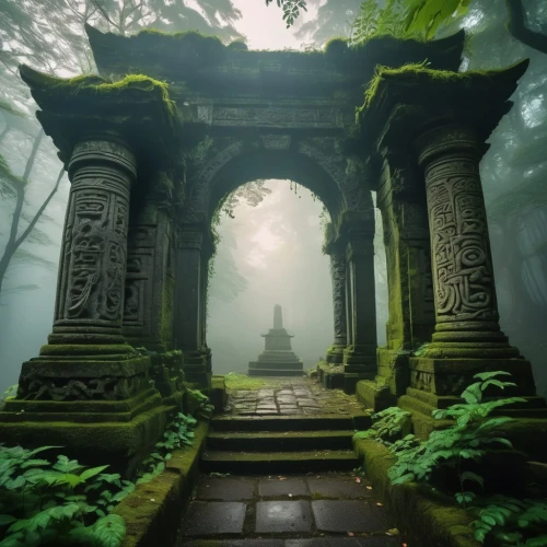the mystical path,shrines,ancients,mausoleum ruins,mystical,sanctum,ancient ruins,temples,ancient city,pillars,artemis temple,ruins,old graveyard,shrine,forest cemetery,hall of the fallen,resting place,white temple,ancient,ghost castle,Illustration,Realistic Fantasy,Realistic Fantasy 19